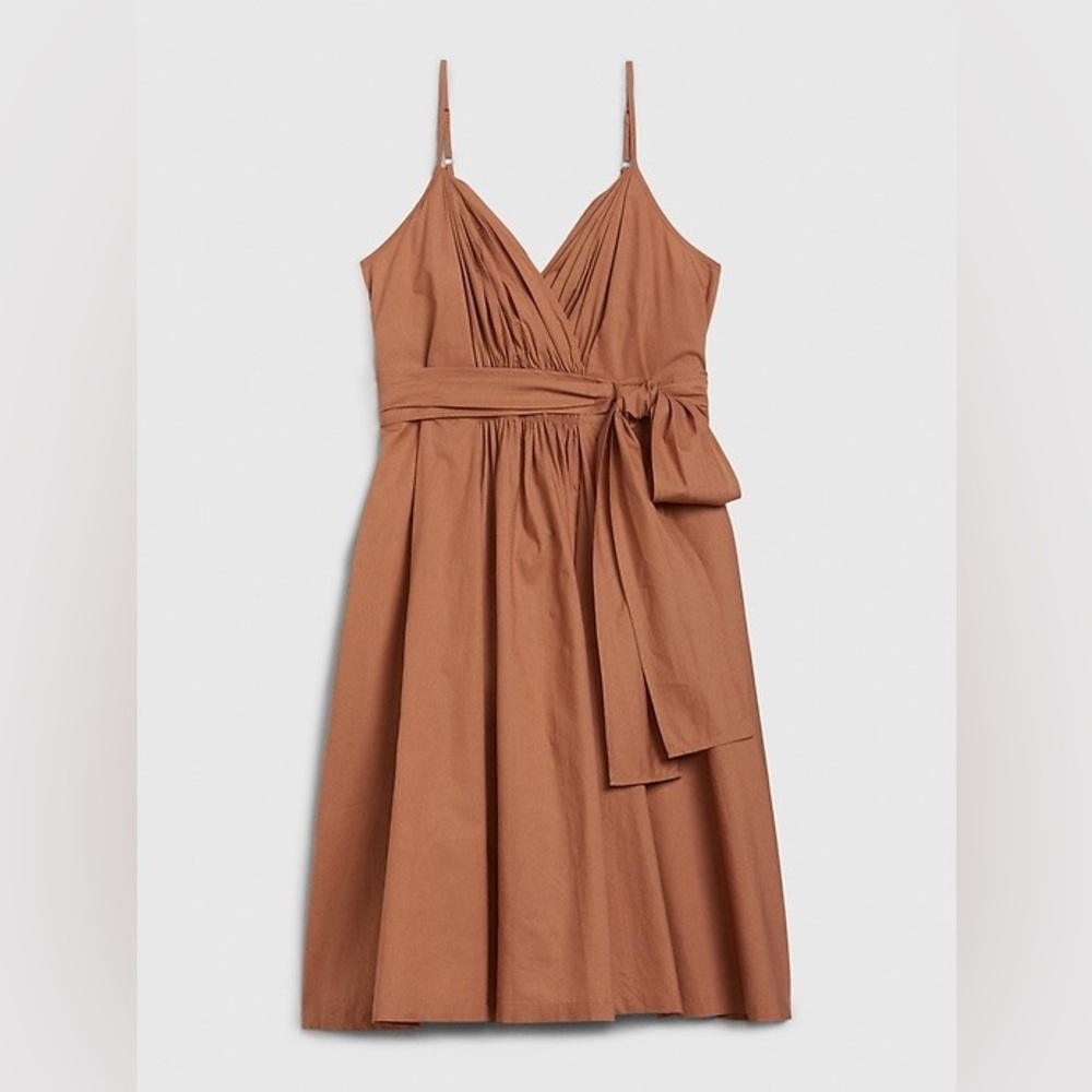 Gap Women’s 12 Petite Midi Tan Dress Pockets 100% Cotton